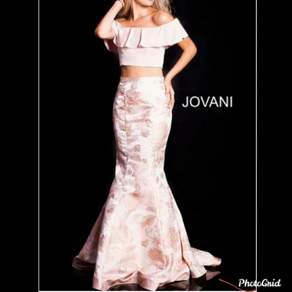 NWT Jovani Two Piece Pink Metallic Mermaid Prom Gown Size 2 - Picture 8 of 16